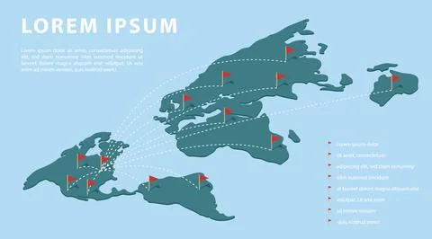 Isometric map of the world template for blog. Relationship countries. Vector  Stockillustratie