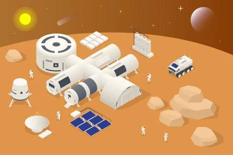 Isometric Mars Colonization, Biological terraforming, Paraterraforming, Adapting Stock Illustration