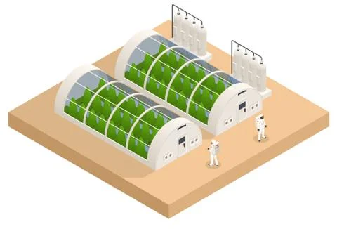 Isometric Mars Colonization, Biological terraforming, Paraterraforming, Adapting Stock Illustration