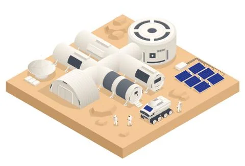 Isometric Mars Colonization, Biological terraforming, Paraterraforming, Adapting Stock Illustration