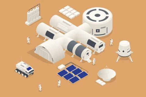 Isometric Mars Colonization, Biological terraforming, Paraterraforming, Adapting Stock Illustration