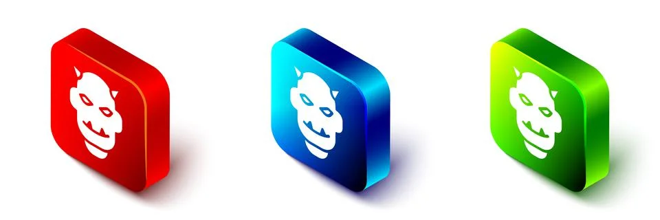 Isometric Mask of the devil with horns icon isolated on white background. Red Stock Illustration