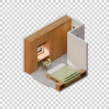 Isometric Master Bedroom 3D render design element Illustrazione stock