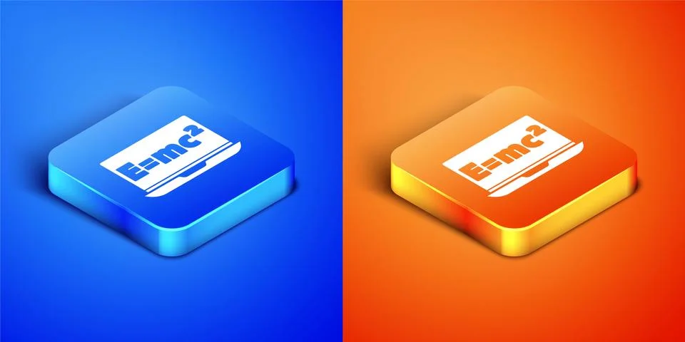 Isometric Math system of equation solution on laptop icon isolated on blue and イラスト素材