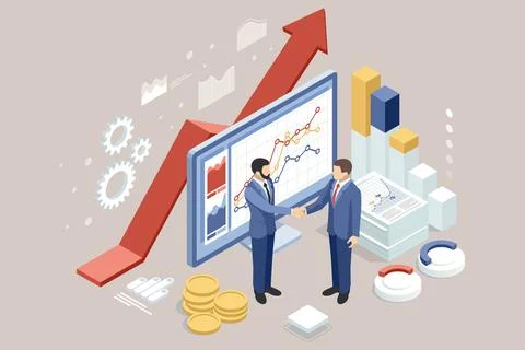 Isometric Maximizing Business Potential Leveraging Venture Capital, Data Stock Illustration