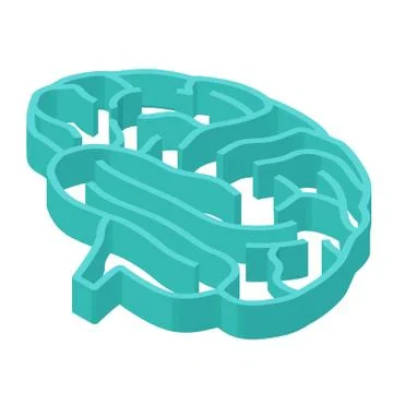 Isometric maze brain vector graphic illustration. Realistic model of inside Stock Illustration