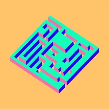 Isometric maze, labyrinth solution concept vector illustration. Illustrazione stock