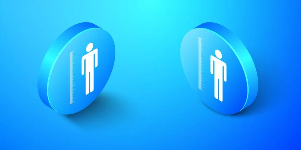 Isometric Measuring height body icon isolated on blue background. Blue circle Stock Illustration