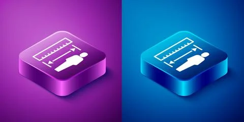 Isometric Measuring height body icon isolated on blue and purple background.  Stock Illustration