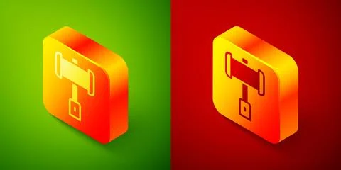 Isometric Medieval battle hammer icon isolated on green and red background... Stock Illustration