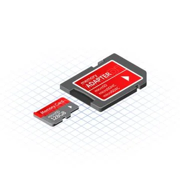 Isometric Memory Micro Secure Digital with Adapter Stock Illustration