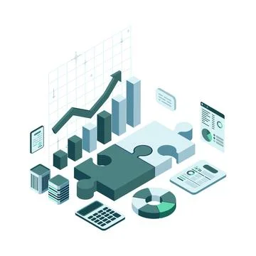 Isometric Mergers and Acquisitions with Connected Jigsaw Stock Illustration