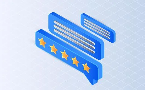 Isometric message bubbles with stars rating on white background. Customer f.. Stock Illustration