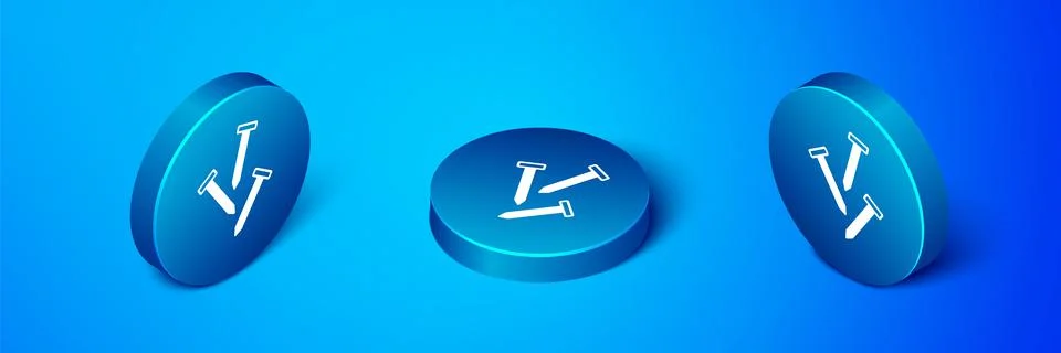 Isometric Metallic nails icon isolated on blue background. Blue circle button Stock Illustration