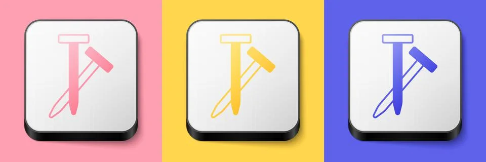 Isometric Metallic nails icon isolated on pink, yellow and blue background Stock Illustration