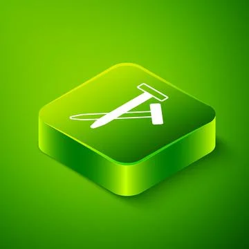 Isometric Metallic nails icon isolated on green background. Green square butt Stock Illustration