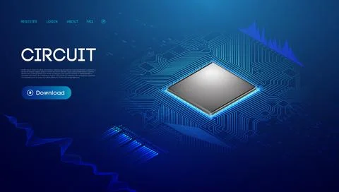 Isometric microchip artificial intelligence. Big data semiconductor technology Stock Illustration