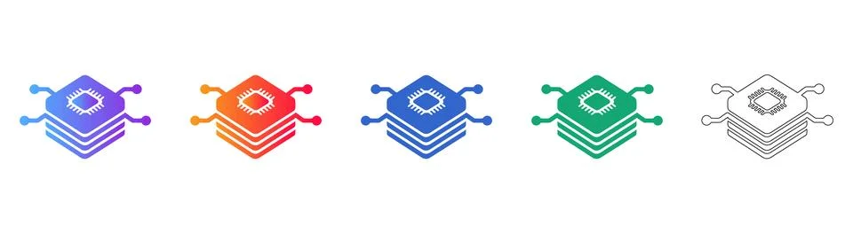 Isometric Microchip Processor Icons Stock Illustration