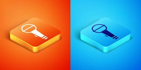 Isometric Microphone icon isolated on orange and blue background. On air ra.. Stock Illustration