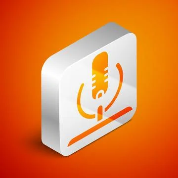Isometric Microphone icon isolated on orange background. On air radio mic mic Stock Illustration