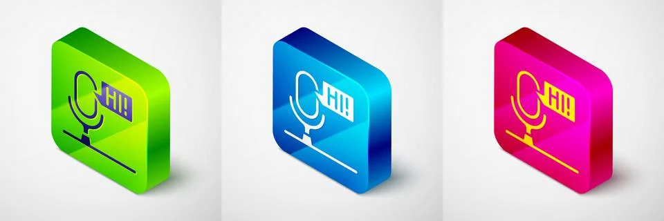 Isometric Microphone voice device icon isolated on grey background. Microphone Stock Illustration