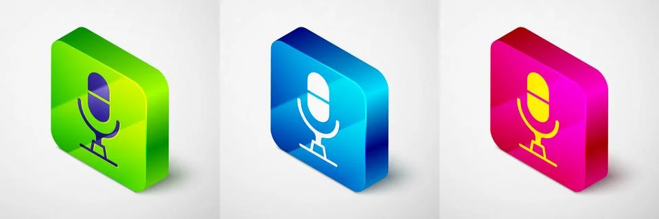 Isometric Microphone voice device icon isolated on grey background. Microph.. Stock Illustration