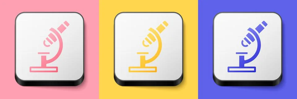 Isometric Microscope icon isolated on pink, yellow and blue background Illustrazione stock