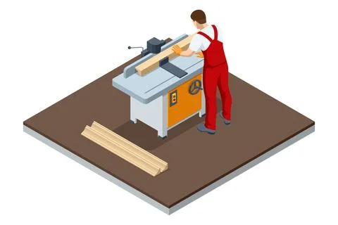 Isometric Milling machine. Professional carpenter cutting wood in the carpentry Stock Illustration