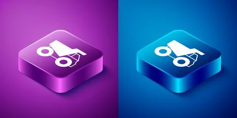 Isometric Mining dump truck icon isolated on blue and purple background. Sq.. 스톡 일러스트