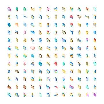 Isometric miscellaneous objects and symbols collection Ilustração Stock