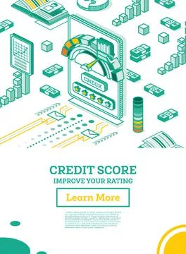 Isometric Mobile Application for Checking Personal Credit Score. 库存插图