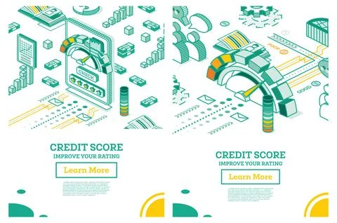 Isometric Mobile Application for Checking Personal Credit Score. Stockillustratie