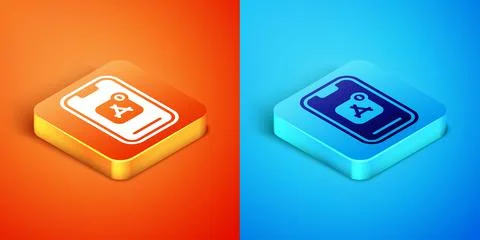 Isometric Mobile Apps icon isolated on orange and blue background. Smartphone Stockillustratie