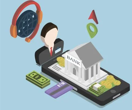 Isometric Mobile Banking App Stock Illustration