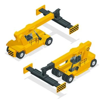 Isometric Mobile Container Handler in action at a container terminal. Crane Stock Illustration