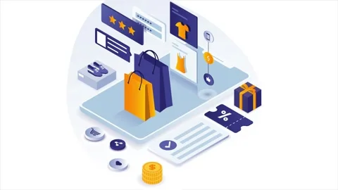 Isometric Mobile E-commerce and Shopping App Illustration Stock Footage 333693234