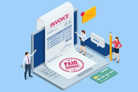 Isometric Mobile invoice Online Digital E Invoice And Statements Software Stock Illustration