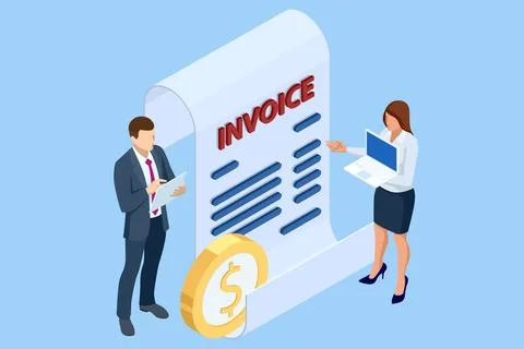 Isometric Mobile invoice payment concept.Secure online billing, payment, and Stockillustratie