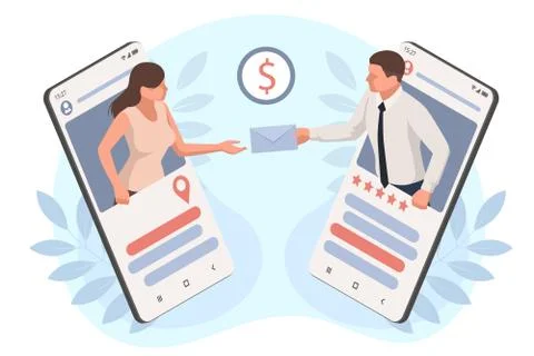 Isometric mobile payments using smartphone, secure mobile payment, money Illustrazione stock