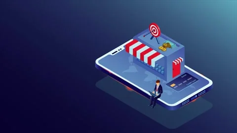Isometric Mobile Storefront and Digital E-Commerce Platform Animation 動画素材 339343052