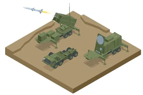 Isometric Mobile surface-to-air missile or anti-ballistic missile system MIM-104 Illustrazione stock