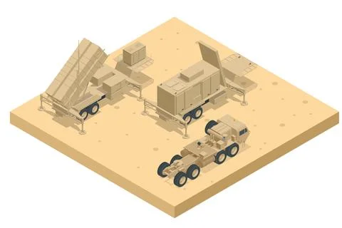 Isometric Mobile surface-to-air missile or anti-ballistic missile system MIM-104 Illustrazione stock