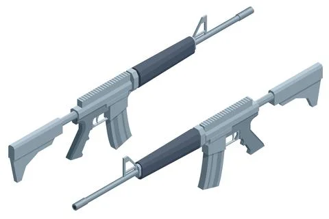 Isometric Modern automatic rifle isolate on a white background. Tactical Stock Illustration