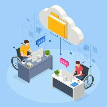 Isometric modern cloud technology and networking concept. Web cloud technology Stock Illustration