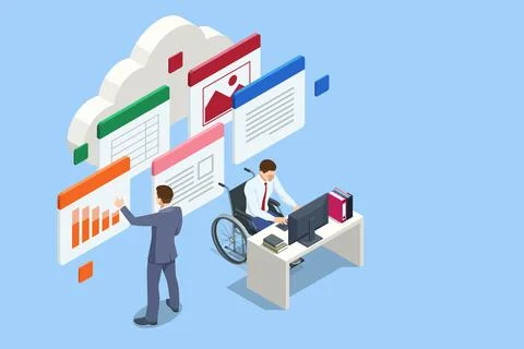 Isometric modern cloud technology and networking concept. Web cloud technology Stock Illustration