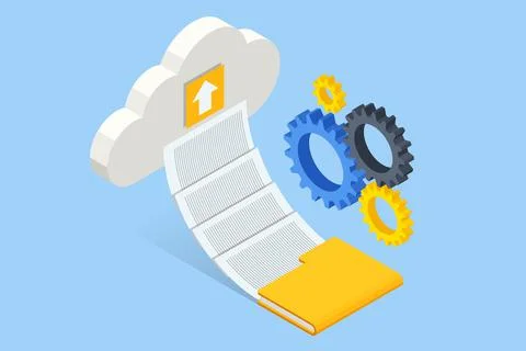 Isometric Modern Cloud Technology and Networking, Big Data Flow Processing 스톡 일러스트