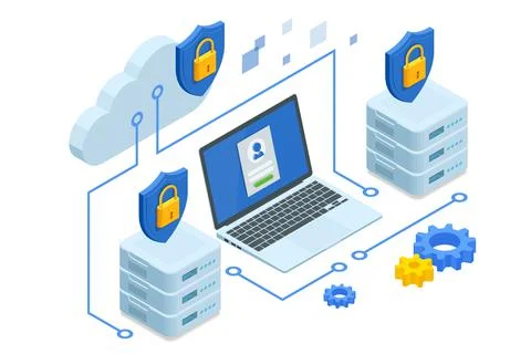 Isometric Modern Cloud Technology and Networking, Big Data Flow Processing Illustrazione stock