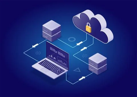 Isometric Modern Cloud Technology and Networking, Big Data Flow Processing .. Stock Illustration