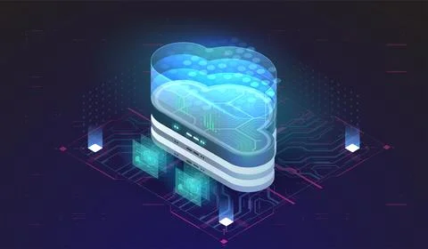 Isometric modern cloud technology. loud storage download isometric vector ill Stock Illustration