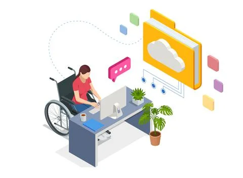 Isometric modern cloud technology, networking concept. Web cloud technology Stock Illustration